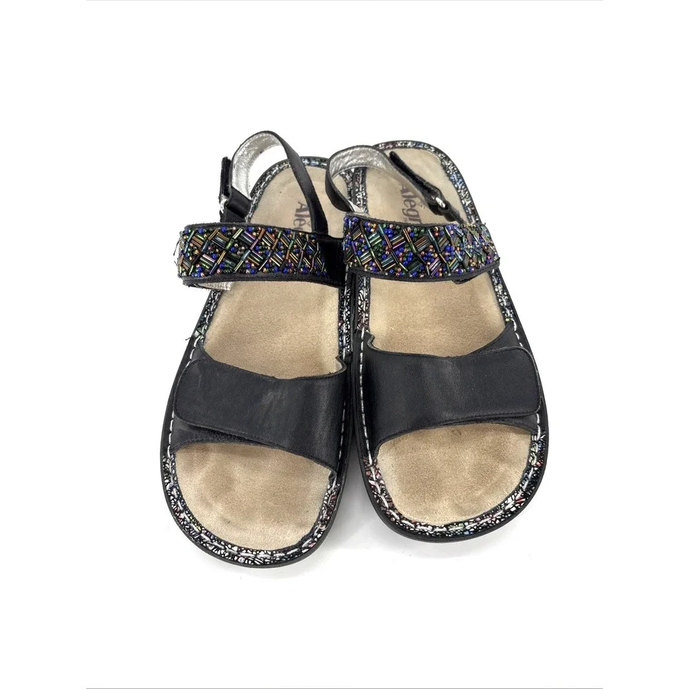 Alegria Verona Sandal Womens 9-9.5 EU 40 Black Leather Beaded Slingback Ver-649